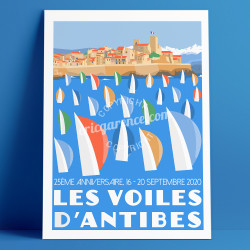 Affiche Les Voiles d'Antibes, 25ème édition, 2020 par Eric Garence, Côte d'Azur France bonjourlaffiche deco