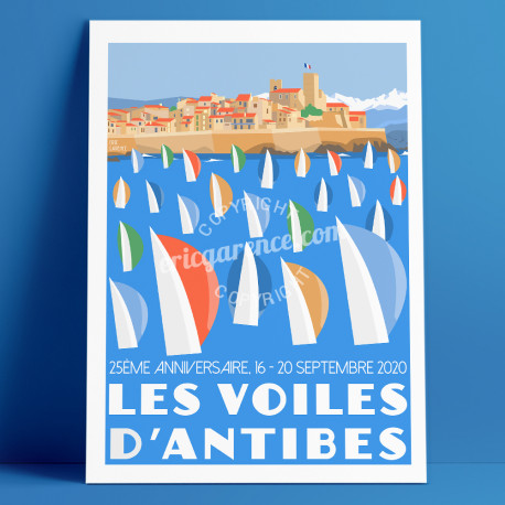 Poster Les Voiles d'Antibes, 25ème édition, 2020 par Eric Garence, French Riviera France bonjourlaffiche