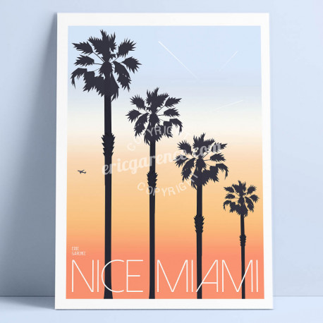 Poster Nice Miami by Eric Garence, French Riviera orange gift art artwork plane