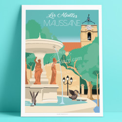 Affiche Maussane-les-Alpilles, La Fontaine et l'Eglise, 2020