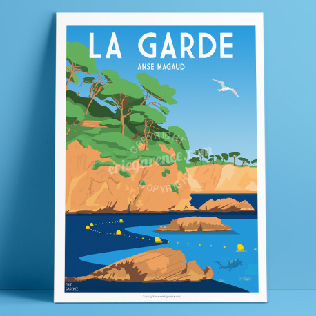 Affiche, La Garde, Var, Toulon, Provence, Eric Garence, illustration, poster, vintage, neo retro, anse magaud, san peyre, 