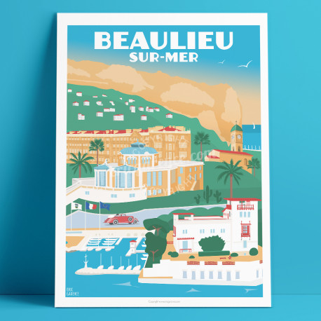 Affiche "Beaulieu-sur-Mer" par Eric Garence, Côte d'Azur France cadeau la rotonde Kerylos villa