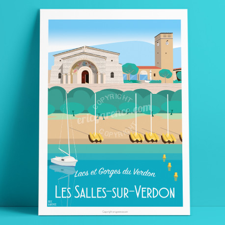 Artwork, Les Salles-sur-Verdon, Var, Gorges du Verdon, Provence, Eric Garence, illustration, poster, vintage, retro, Visitvar