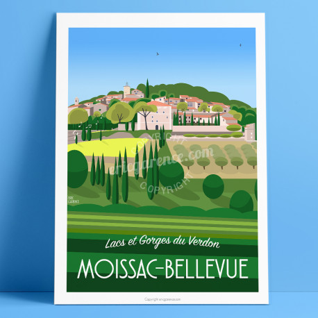 Artwork, Moissac-Bellevue, Var, Gorges du Verdon, Provence, Eric Garence, illustration, poster, vintage, retro, Visitvar