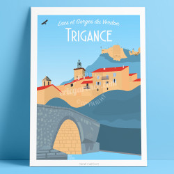 Artwork, Trigance, fossile, Var, Gorges du Verdon, Provence, Eric Garence, illustration, poster, vintage, retro, Visitvar