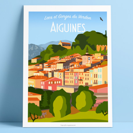 Artwork, Aiguines, Var, Gorges du Verdon, Provence, Eric Garence, illustration, poster, vintage, retro, Visitvar