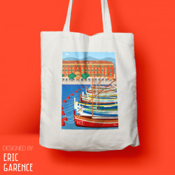 Tote Bag "Lou Passagin - Port de Nice" chaises bleues, cadeau, souvenir eric garence made in france cote d'azur cadau noel