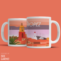 Mug "Coucher de soleil à Saint Tropez" , Eric Garence, Golfe, mehari, idée, noel, cadeau, cote d'azur, de funes, cruch