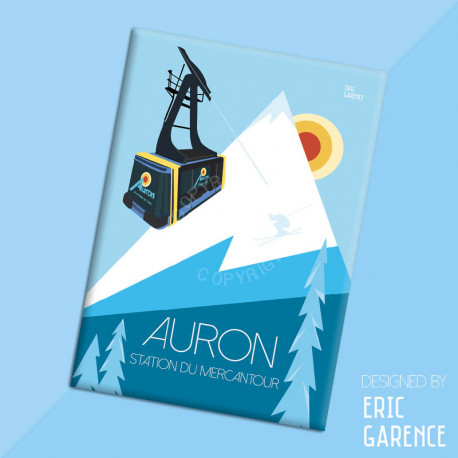 Magnet, "Auron, Station de Ski du Mercantour" Aimant, Eric Garence, Deco, house, gift, cadeau, business, nice, cote d'azur