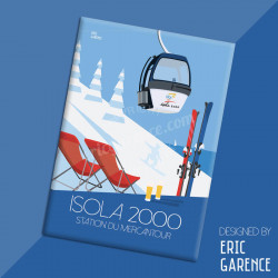 Magnet, "Isola 2000, Station de Ski du Mercantour" Aimant, Eric Garence, Deco, house, gift, cadeau, business, nice, cote d'azur