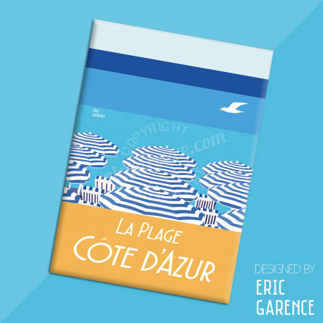 Magnet, "La Plage, Côte d'Azur" Aimant, Eric Garence, Deco, house, gift, cadeau, business, nice, cote d'azur, arti