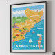 Affiche "La Carte de la Côte d'Azur" par Eric Garence, Côte d'Azur France cadeau illustration