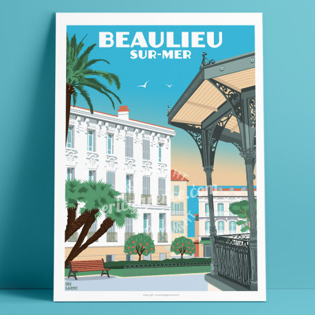 Poster Beaulieu sur Mer le Kiosque by Eric Garence, French Riviera aluminim plexiglass paper original limited