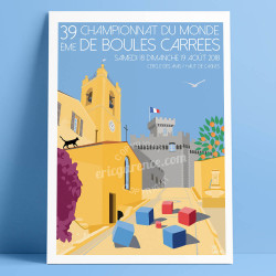 Affiche Championnat du monde de boules carrées 2018 à Cagnes par Eric Garence, Côte d'Azur France alu dibond plexiglass papier o