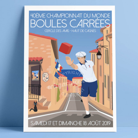 Affiche 40eme Championnat du monde de boules carrées 2019 à Cagnes par Eric Garence, Côte d'Azur France alu dibond plexiglass pa