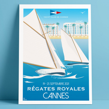 Affiche officielle des Régates Royales 2021 de Cannes par Eric Garence, Côte d'Azur France rétro vintage illustration dessin niç