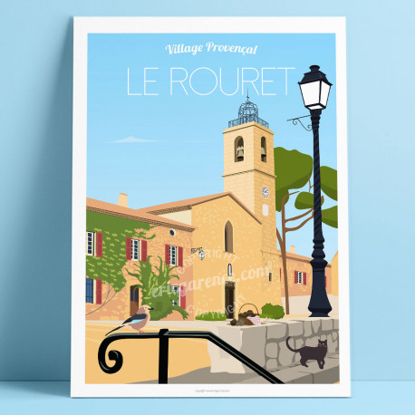 Affiche Le Rouret, Le Chat et le Marché de la Truffe, Eric Garence, Roquefort, Cote d'azur, Provence, Chat, 