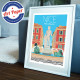 Affiche Nice, Place Masséna, Apollon, façades, affiche rétro, par Eric Garence, Côte d'Azur France luxe français made in France 