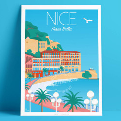 Affiche Nice, Place Garibaldi, coulée verte, façades, affiche rétro, par Eric Garence, Côte d'Azur France luxe français made in 