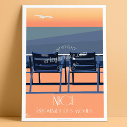 Affiche Nice Chaises bleues Sunset, 2022