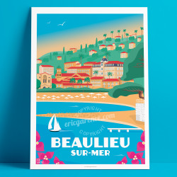 Affiche Beaulieu Plage - La Petite Afrique, Cote d'azur, Eric Garence 