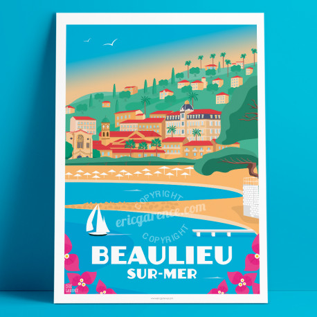 Affiche Beaulieu Plage - La Petite Afrique, Cote d'azur, Eric Garence 