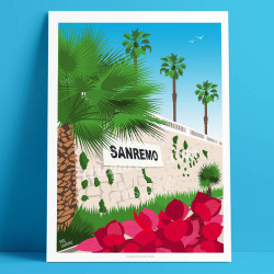 Affiche "San Remo et son bougainvillier rouge", 2023