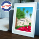 Modifier : Affiche "San Remo et son bougainvillier rouge", palmiers, eric garence, italy