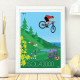 Affiche Isola 2000 en été par Eric Garence, Côte d'Azur France voyage souvenir vacances  palace Alpes snow station champion vélo