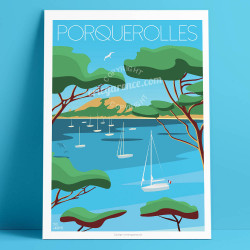 Affiche, Porquerolles, la cigale, la langouste et le dauphin, 2023